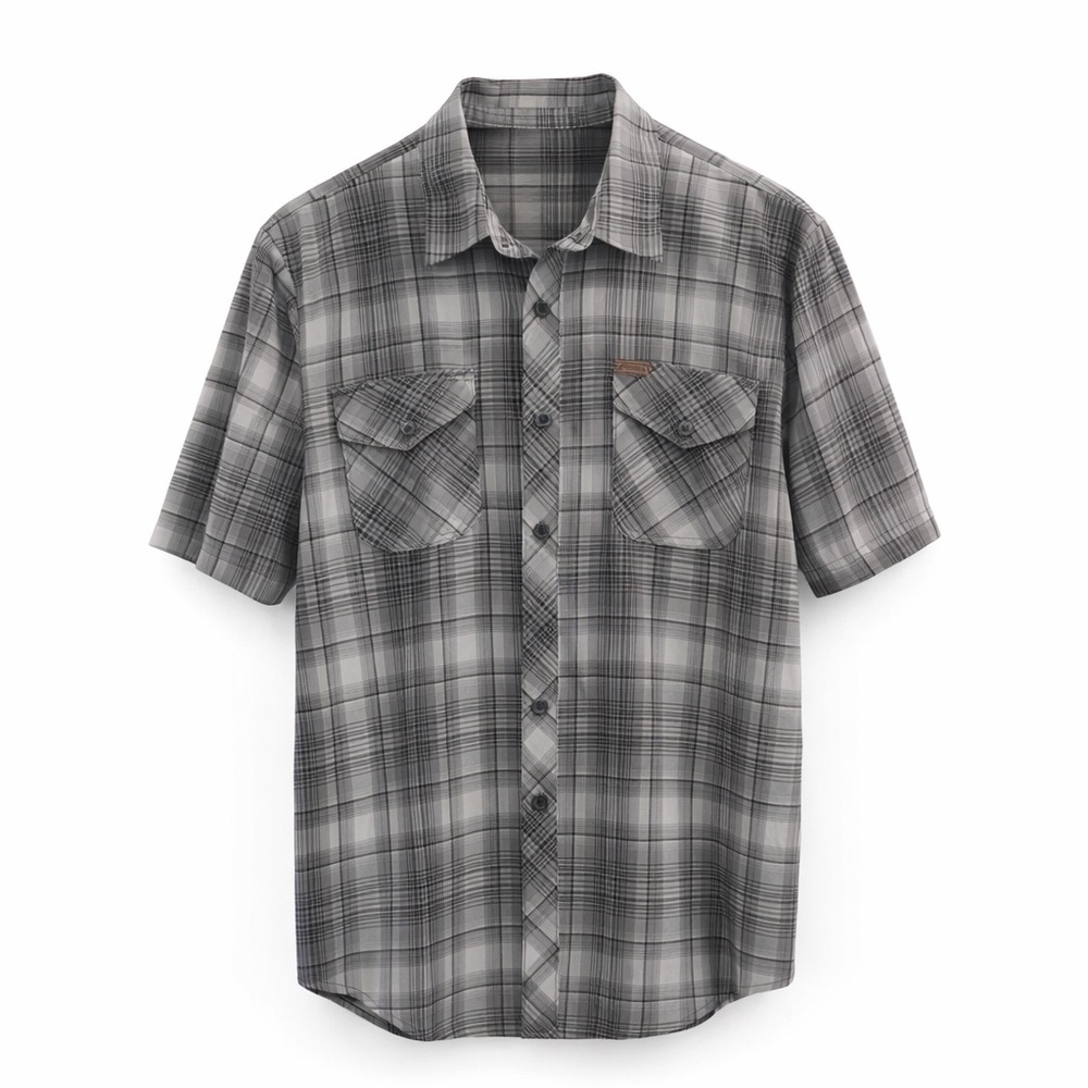 Orvis Men’s XL Gray Plaid Tech Button-Up Shirt | Short Sleeve | Outdoor
